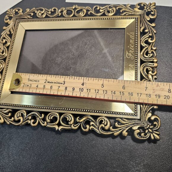 Brass "Forever Friends" Tabletop Photo Frame Ornate Scroll Border Heavy - Picture 10 of 11